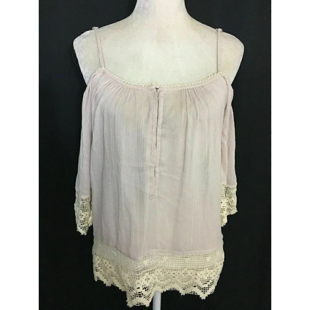 Love Sam Anthropologie Ivory Lace long sleeve top